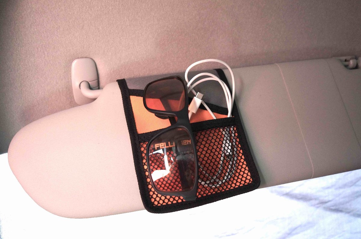 Sonnenblende Organizer, Aufbewahrung im Van, Stauraum, Papiere, Camperstauraum, Stauraum fuer Camper, Camperhacks, Stauraum an der Sonnenblende, Sonnenblendetaschen, Tasche fuer Sonnenblenden, Packtaschen, Stauraumlösungen, praktischer Stauraum fuer Camper.