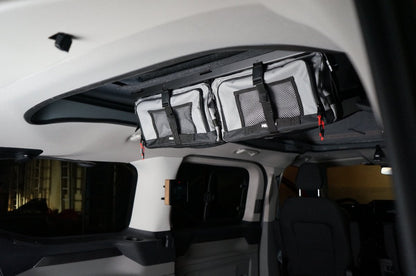 Dachschrank, Stauraum, flexibel, einzeln entnehmbar, Camper Ausbau, Staurraum fuer Campster, Vanster, Ford, PSA. Packtaschen fuer Camper, Stauraumlösungen fuer Camper, Stauraum ohne Bohren, Packtaschen fuer Camper, Packtaschen fuer Ford, Packtaschen fuer Aufstelldächer, SCA-Dach Packtaschen, Einbau Aufstelldach,