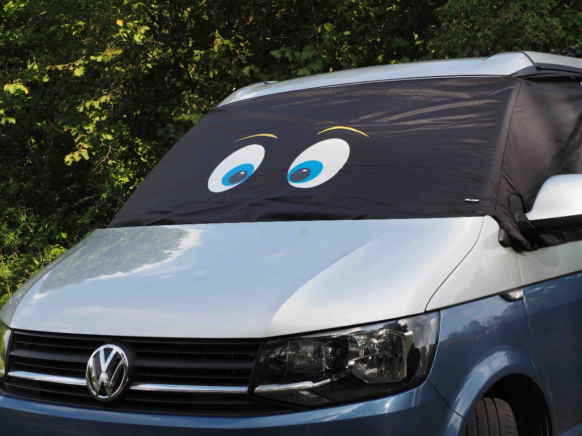 VW T5/T6  Sichtschutz, Sonnenschutz, leichte Abdeckung, Abdunkelung fuer VW, Thermomatten fuer Bulli, Cockpitisolierung fuer VW,, Isolierung fuer VW, Isolierung mit Augen, Windschutzscheibenisolierung mit Druck, Windschutzscheibenisolierung lustig