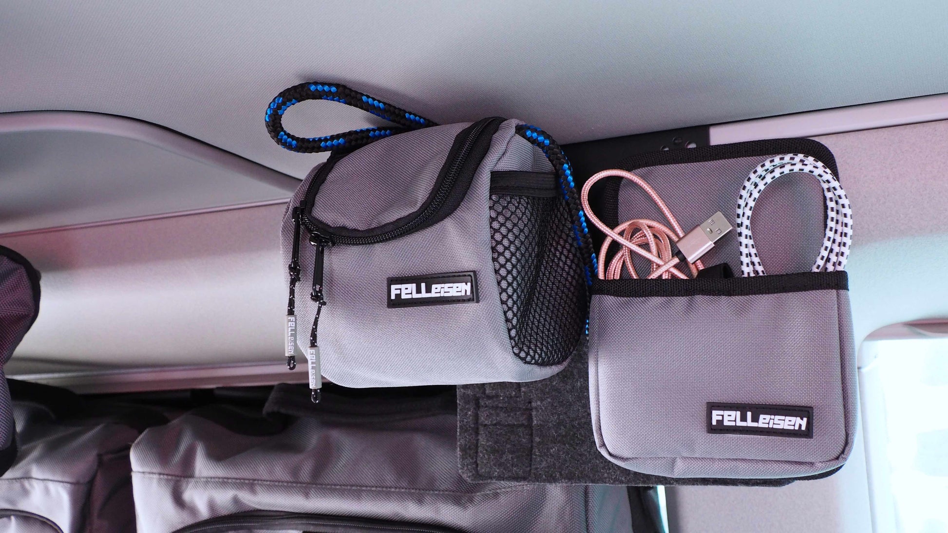 Van Organizer, Camper Ausbau, Stauraum, Aufbewahrung, Taschen, Bulli, Camper, Ausbausysteme, Taschenbefestigung fuer Airlineschiene, Stauraum fuer Airlineschienen, Aufbewahrung fuer Airlineschienen, Airlineschienenlösungen fuer Camper, Stauraum fuer Camper