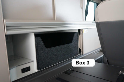 Stauraumboxen fuer VW California, Schrankboxen fuer VW California, Filzboxen fuer Camper, Schrankboxen aus Filz, Stauraum im Camper, Schrankboxen fuer VW T7 Ocean, Stauraumboxen fuer VW T7 Ocean, Schrankboxen fuer T7, Stauraum im T7, Stauraumerweiterung fuer T7, Schrankboxen T7